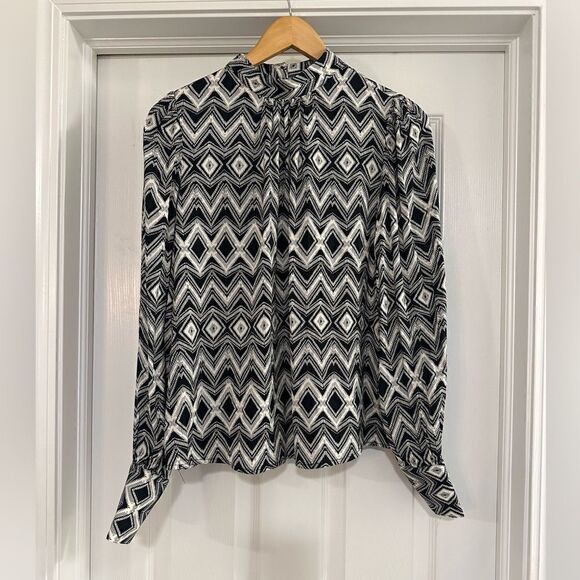 Joie black/white geometric print long sleeve blouse small NWOT - Picture 1 of 4